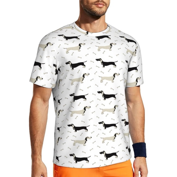 Wukai Dachshund Dog Print Men's Short-Sleeved Mesh T-Shirt,Quick-Dry Short Sleeve Workout T-Shirt-XX-Large