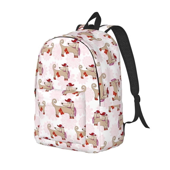 Wukai Dachshund Dog Puppy Durable Canvas Laptop Backpack,Adjustable Shoulder Straps,Water-Resistant,Large Capacity,Stylish Design, Fits 15-17in Laptops,Unisex for School,Office,Travel-Small