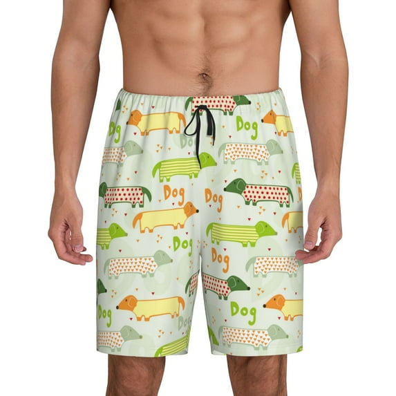 Wukai Dachshund Dog Puppy Men’s Short Pajama Pants With Pockets Soft Sleep Pj Shorts for Men-Medium