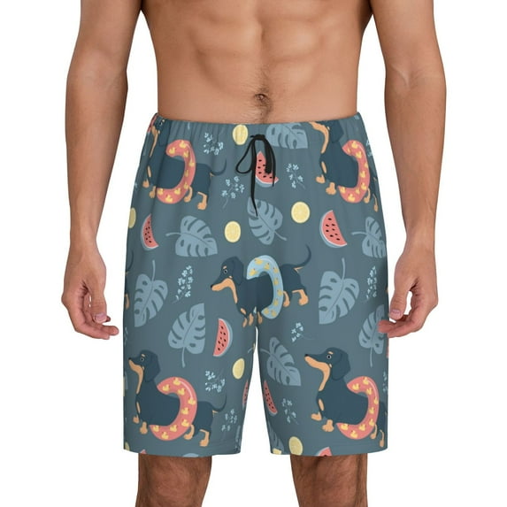 Wukai Dachshund Dog Puppy Men’s Short Pajama Pants With Pockets Soft Sleep Pj Shorts for Men-XX-Large