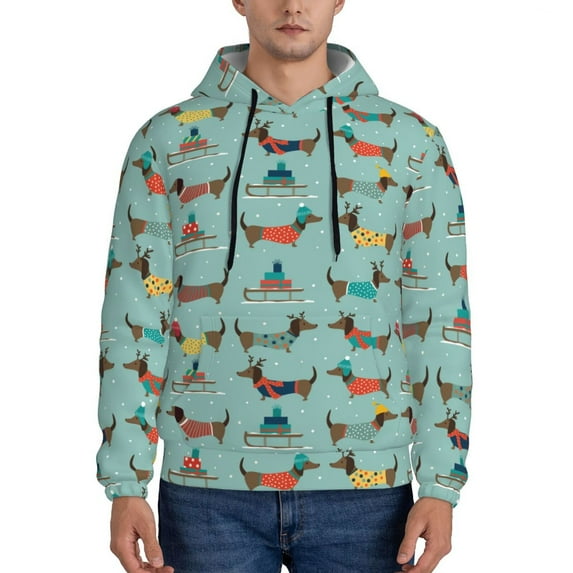 Wukai Dachshund Dog Puppy Print Men Hoodies Fleece Sweatshirts Long Sleeve Sweaters Pullover Fall Outfits Winter Clothes-XX-Large