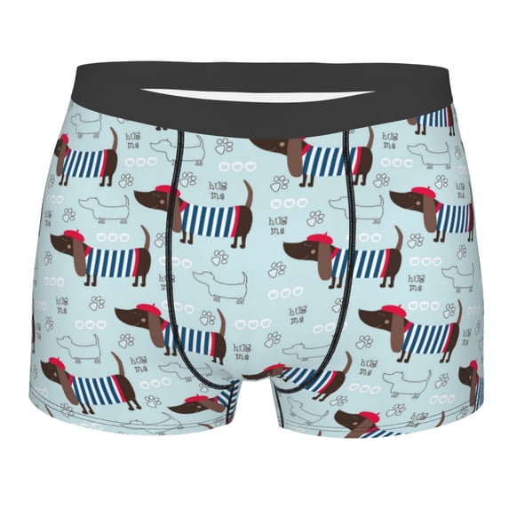 Wukai Dachshund Dog Puppy Print Men’s Underwear Breathable Boxer Briefs, Moisture Wicking & Breathable-Small