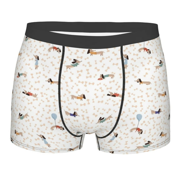 Wukai Dachshund Dog Puppy Print Men’s Underwear Breathable Boxer Briefs, Moisture Wicking & Breathable-Small