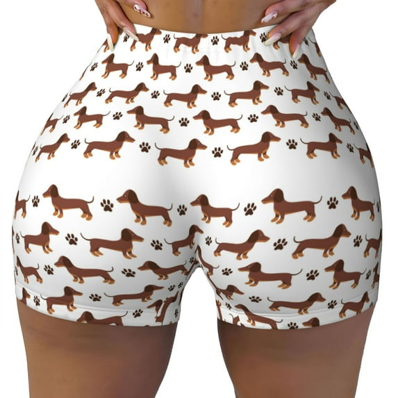 Wukai Dachshund Dog Puppy Print Pack Biker Shorts for Women Yoga Workout Gym Running Scrunch Active Shorts-XX-Large