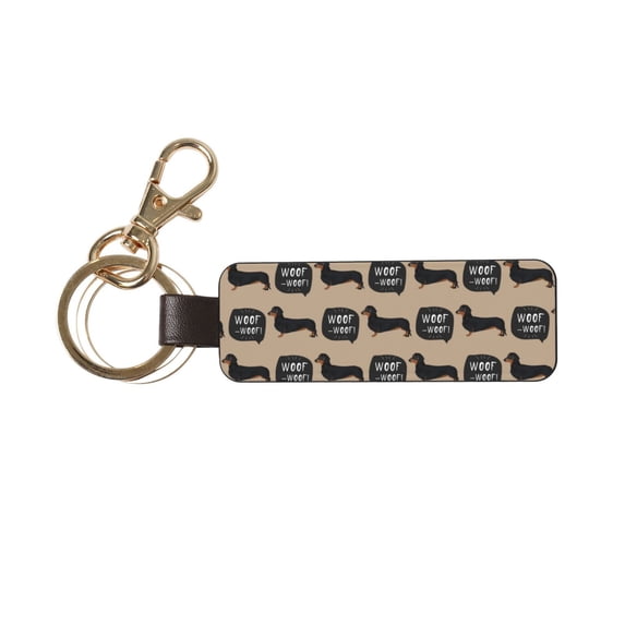 Wukai Dachshund Dog Woof Print Leather Car Keychain, Universal Key Fob Keychain, Leather Key Chain Holder for Men and Women,360 Degree Rotatable