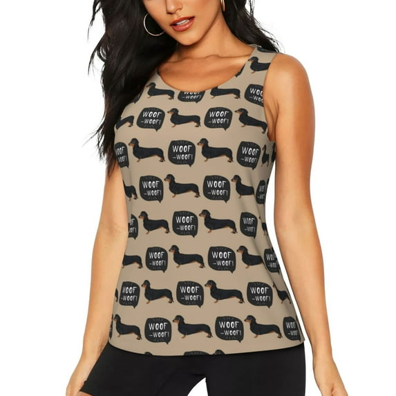 Wukai Dachshund Dog Woof Print Women's Workout Tank Top Mesh Yoga Shirts Athletic Running Tank Tops Athletic Gym Shirts - Large