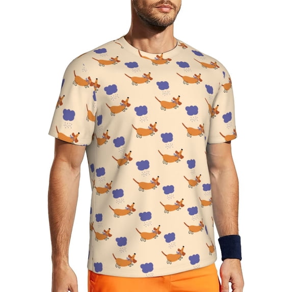 Wukai Dachshund Print Men's Short-Sleeved Mesh T-Shirt,Quick-Dry Short Sleeve Workout T-Shirt-