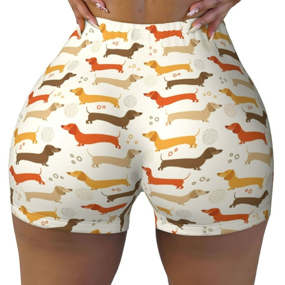 Wukai Dachshund Print Pack Biker Shorts for Women Yoga Workout Gym Running Scrunch Active Shorts-Small