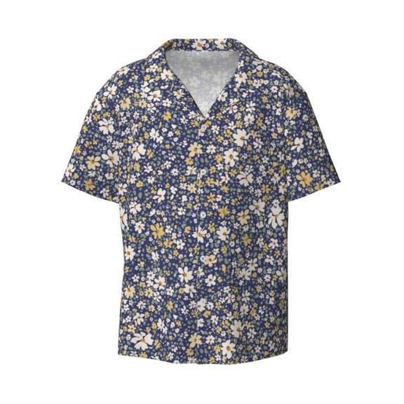 Wukai Daisies Flowers Men's Casual Short-Sleeve Button Down Shirt - Lightweight Summer Dress Shirt for Daily Wear-4X-Large