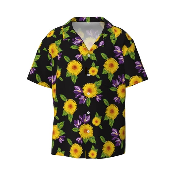 Wukai Daisies Flowers Men's Casual Short-Sleeve Button Down Shirt - Lightweight Summer Dress Shirt for Daily Wear-4X-Large