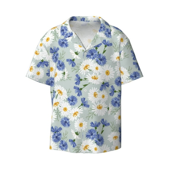 Wukai Daisies Flowers Men's Casual Short-Sleeve Button Down Shirt - Lightweight Summer Dress Shirt for Daily Wear-XX-Large
