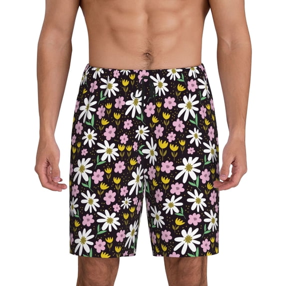 Wukai Daisies Flowers Men’s Short Pajama Pants With Pockets Soft Sleep Pj Shorts for Men-4X-Large