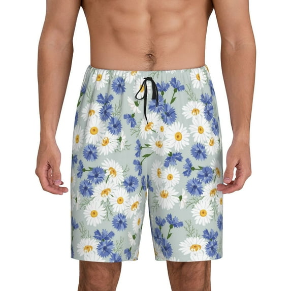 Wukai Daisies Flowers Men’s Short Pajama Pants With Pockets Soft Sleep Pj Shorts for Men-XX-Large