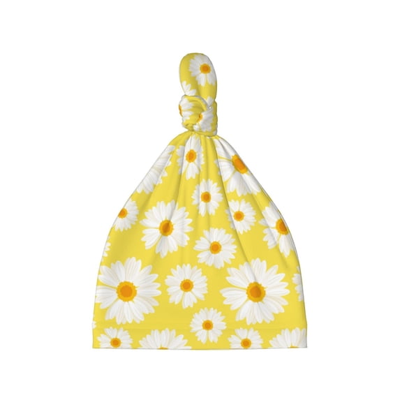 Wukai Daisies Flowers Newborn Knotted Baby Beanie Hat for Boy Girl Baby Cute Cap Infant Beanies,0-6 months