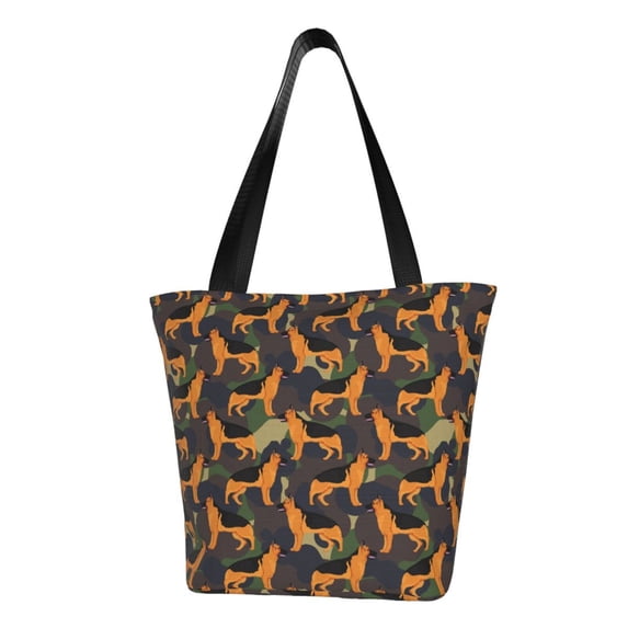 Vsdgher German Shepherd Dog print Reusable Shopping Grocery Bags for Women Shopping with Pouch Foldable Pouch Lightweight Polyester Fabric