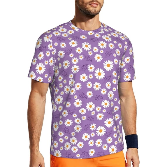 Wukai Daisies Flowers Print Men's Short-Sleeved Mesh T-Shirt,Quick-Dry Short Sleeve Workout T-Shirt-5X-Large