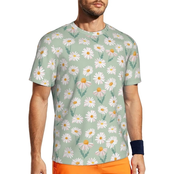 Wukai Daisies Flowers Print Men's Short-Sleeved Mesh T-Shirt,Quick-Dry Short Sleeve Workout T-Shirt-Large