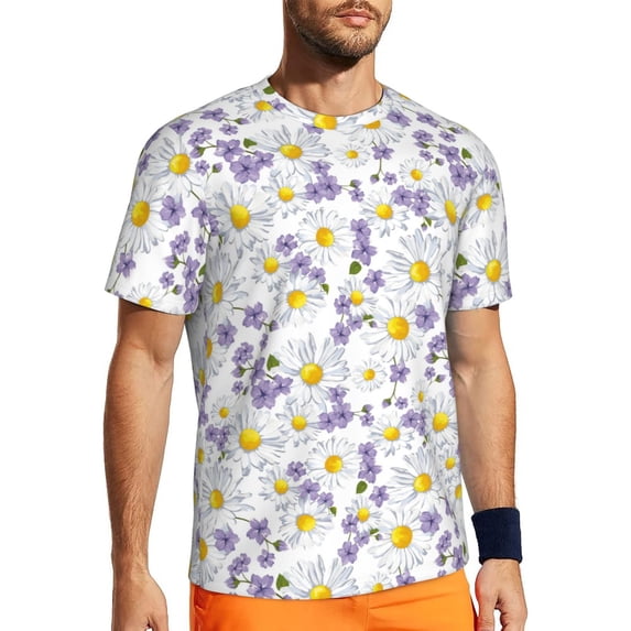 Wukai Daisies Flowers Print Men's Short-Sleeved Mesh T-Shirt,Quick-Dry Short Sleeve Workout T-Shirt-Medium