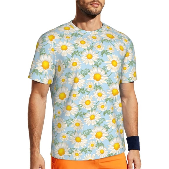 Wukai Daisies Flowers Print Men's Short-Sleeved Mesh T-Shirt,Quick-Dry Short Sleeve Workout T-Shirt-X-Large