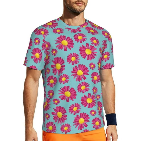 Wukai Daisies Flowers Print Men's Short-Sleeved Mesh T-Shirt,Quick-Dry Short Sleeve Workout T-Shirt-X-Small