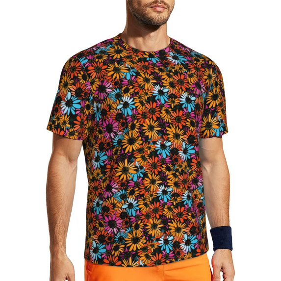 Wukai Daisies Flowers Print Men's Short-Sleeved Mesh T-Shirt,Quick-Dry Short Sleeve Workout T-Shirt-X-Small