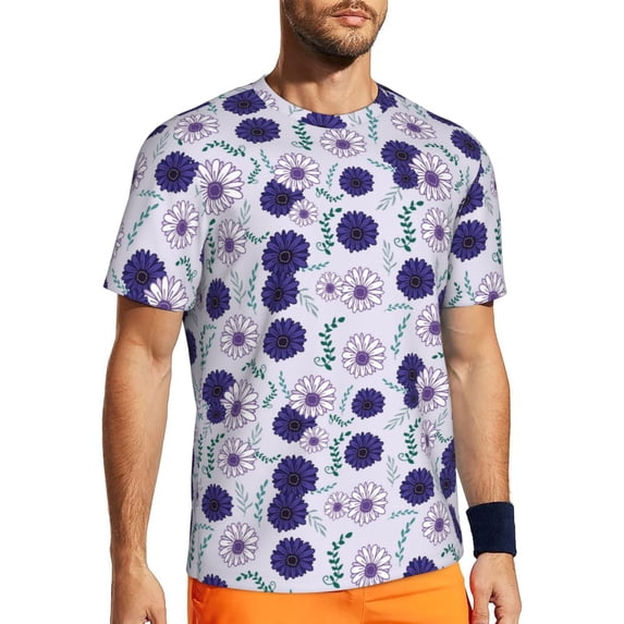 Wukai Daisies Flowers Print Men's Short-Sleeved Mesh T-Shirt,Quick-Dry Short Sleeve Workout T-Shirt-XX-Large