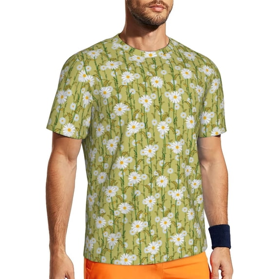 Wukai Daisies Flowers Print Men's Short-Sleeved Mesh T-Shirt,Quick-Dry Short Sleeve Workout T-Shirt-