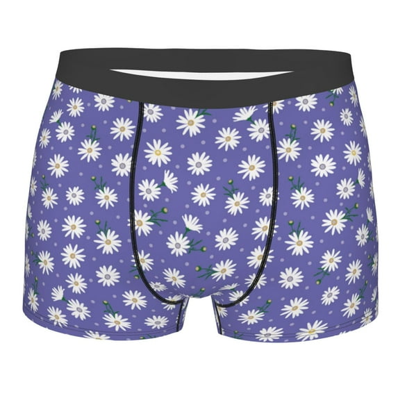 Wukai Daisies Flowers Print Men’s Underwear Breathable Boxer Briefs, Moisture Wicking & Breathable-Large