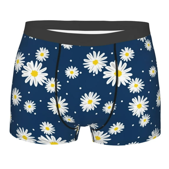 Wukai Daisies Flowers Print Men’s Underwear Breathable Boxer Briefs, Moisture Wicking & Breathable-Medium