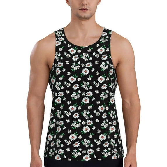 Wukai Daisies Flowers Print Men’s Workout Tank Top Sleeveless Muscle T shirt Gym Running Fitness Tank Top-XX-Large