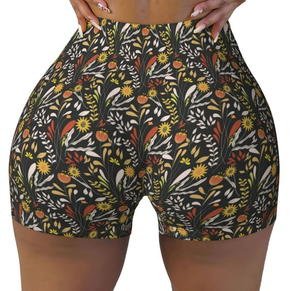 Wukai Daisies Flowers Print Pack Biker Shorts for Women Yoga Workout Gym Running Scrunch Active Shorts-X-Large