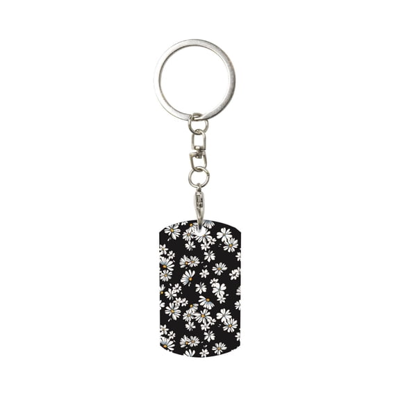 Wukai Daisies Flowers Print Rectangular Metal Keychain: Sleek and Durable Key Ring for Securely Holding Keys Perfect for Everyday Use