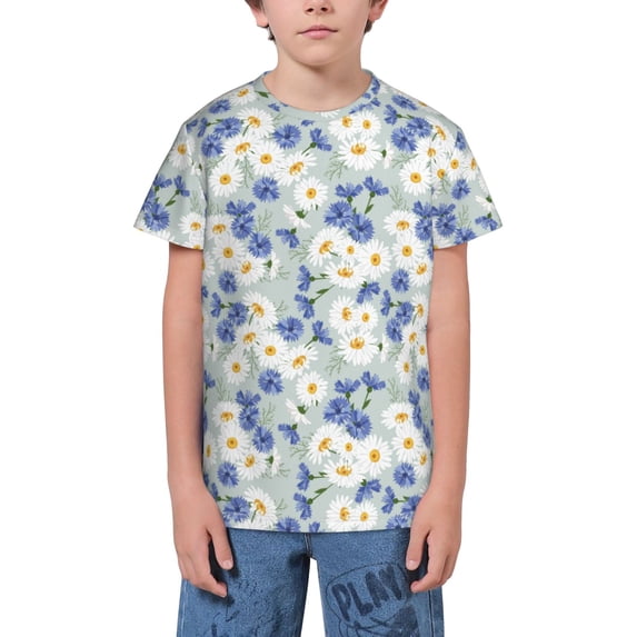 Wukai Daisies Flowers Youth Unisex Short Sleeve T-Shirt for Boys, Girls, Teens, and Kids-Large