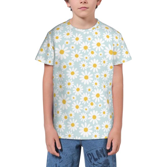 Wukai Daisies Flowers Youth Unisex Short Sleeve T-Shirt for Boys, Girls, Teens, and Kids-X-Small