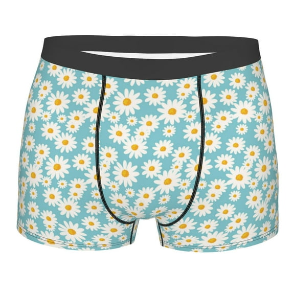 Wukai Daisy Floral A Print Men’s Underwear Breathable Boxer Briefs, Moisture Wicking & Breathable-X-Large