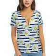thumbnail image 1 of Wukai Daisy Striped Nautical Casual V-Neck Graphic Tees for Women: Lightweight and Breathable Summer Tops with Stylish Design-X-Large, 1 of 8