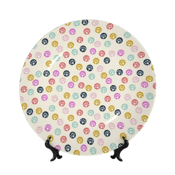 Wukai Dandelion Floral Print Decorative Plate for Display,Bone China Decorative Plate, Ceramic Dinner Plate with Stand, Vertical Ceramic Plate-10in