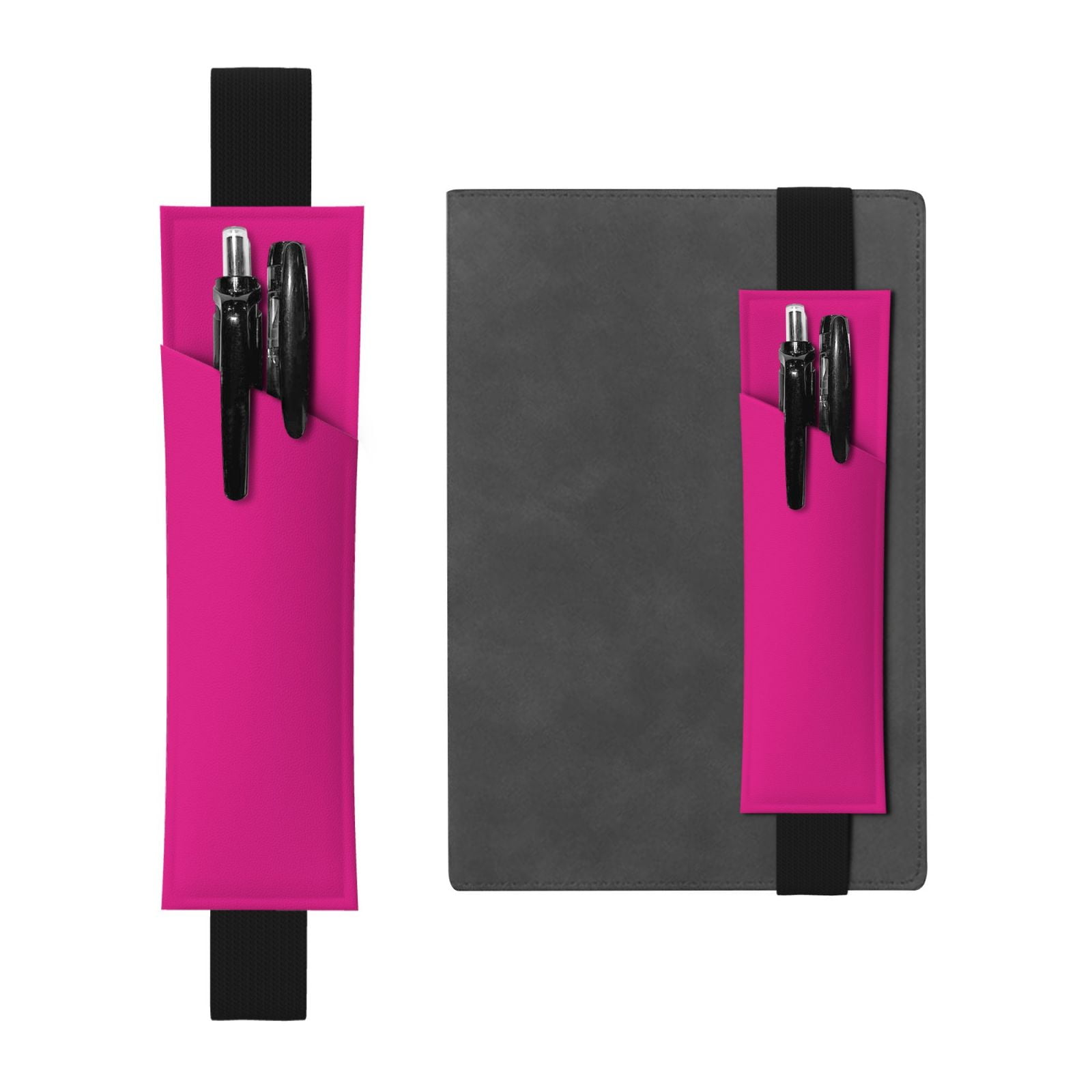 Wukai Darkmagenta Adjustable Elastic Band Leather Pen Holder,Pencil Holder,Pen Sleeve Pouch for Notebooks,Planners,and Books