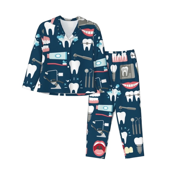 Wukai Dental Print Women's Pajama Set - Soft Long Sleeve Sleepwear for Comfort and Style-