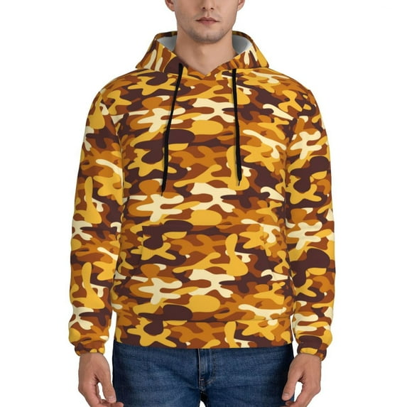 Wukai Desert Camouflage Print Men Hoodies Fleece Sweatshirts Long Sleeve Sweaters Pullover Fall Outfits Winter Clothes-Large