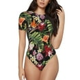 thumbnail image 1 of Naloa Watercolor Tropical Flowers Women's Short-Sleeved Onesie, One-Piece Swimsuit for Parties, dates, clubs - XX-Large, 1 of 9
