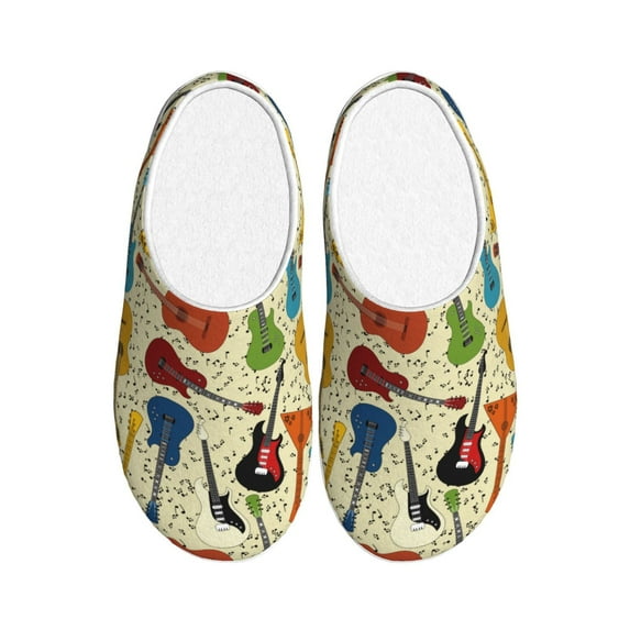 Wukai Different Kind Of Guitars Print Women's Indoor Bedroom Slipper Slip On Shoes, Unisex House Shoes with Anti-Skid Sole for Men, Gift for Women Men-11