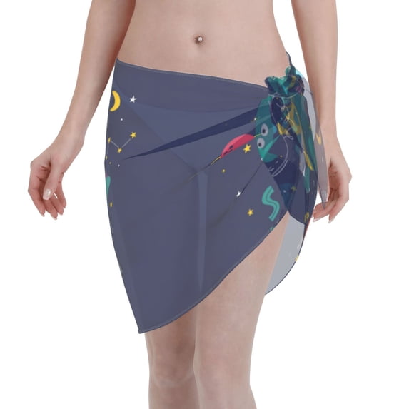 Wukai Dinosau Space Explorer Women’s Short Sarongs Beach Wrap Bikini Bottom Short Skirt Chiffon Scarf for Swimwear
