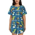 thumbnail image 1 of Wukai Dinosaur on the Beach Vacation Women's Pajama Set,Short-Sleeve Top and Shorts with Elastic Waistband and Pockets for Loungewear, Yoga, and Casual Wear-Large, 1 of 8