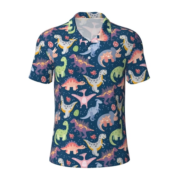 Wukai Dinosaur Men’s Polo Shirts,Quick-Dry Athletic Shirt,Classic Fit Shirts-Large
