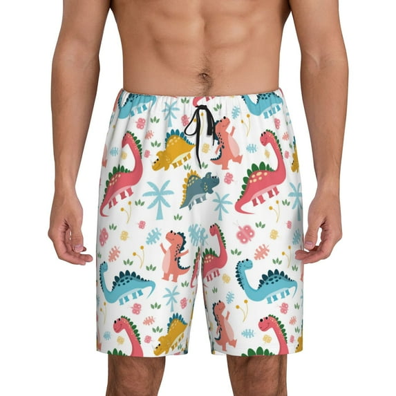 Wukai Dinosaur Men’s Short Pajama Pants With Pockets Soft Sleep Pj Shorts for Men-