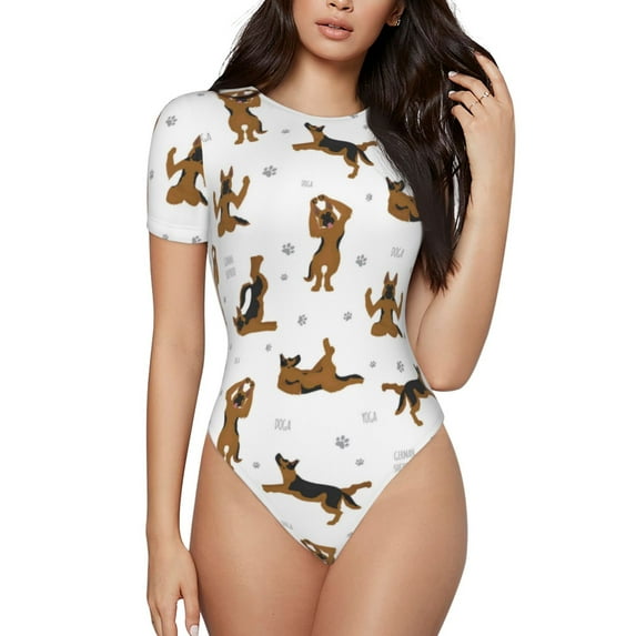 Naloa German Shepherd Dog Women's Short-Sleeved Onesie, One-Piece Swimsuit for Parties, dates, clubs - Small