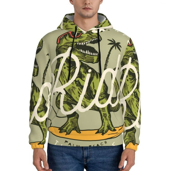 Wukai Dinosaur Print Men Hoodies Fleece Sweatshirts Long Sleeve Sweaters Pullover Fall Outfits Winter Clothes-Medium