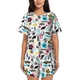thumbnail image 1 of Wukai Dinosaur Print Women's Pajama Set - Short-Sleeve Top and Shorts with Elastic Waistband and Pockets for Loungewear, Yoga, and Casual Wear-Large, 1 of 6