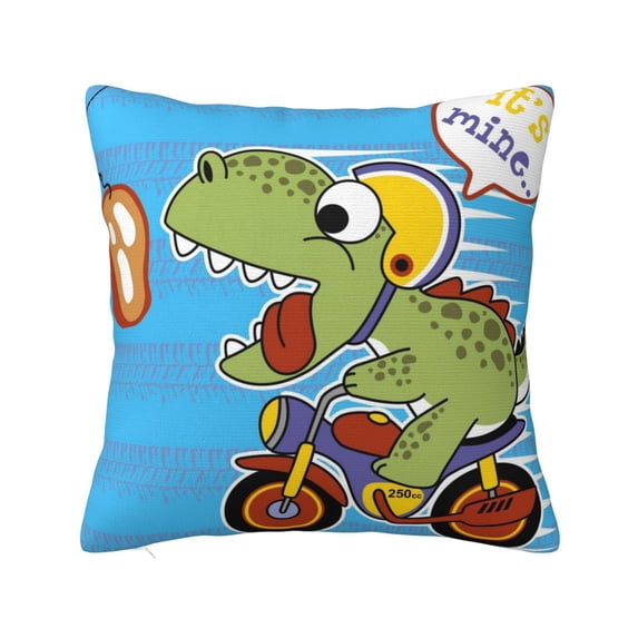 Wukai Dinosaur Riding a Motorcycle Premium Polyester Fleece Pillow Covers with Hidden Zipper Closure,Luxuriously Soft and Durable-18"x18"